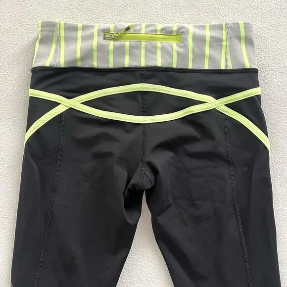 Lululemon Run Pace Crop Black Deauville Stripe Clear Mint Light Grey Pant 4 - Picture 9 of 11